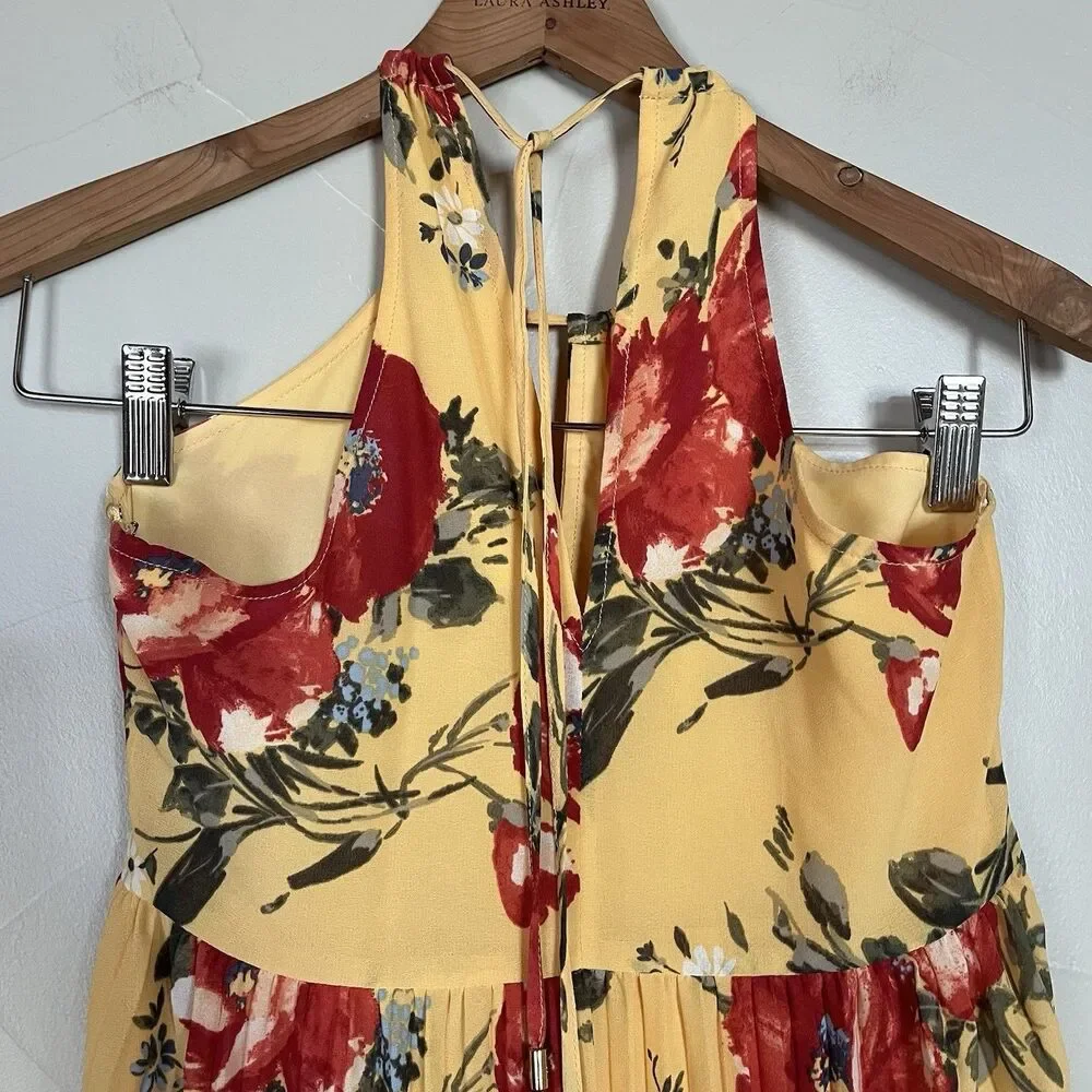 Abercrombie & Fitch Pleated Halter Maxi Dress, Yellow Floral, Empire Waist SZ XS - Picture 15 of 16